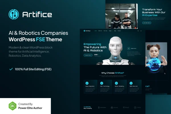 Artifice AI and robotics company WordPress theme preview