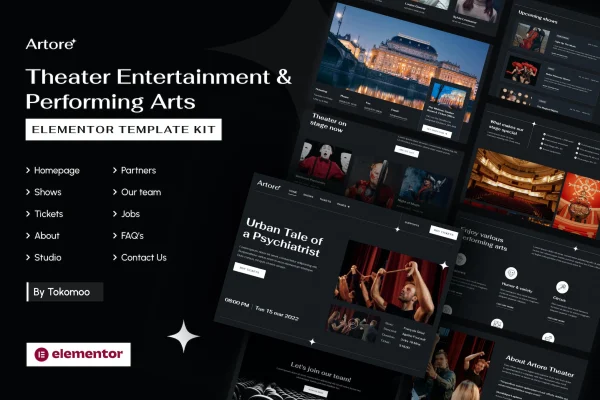 Artore theater and performing arts Elementor template kit preview
