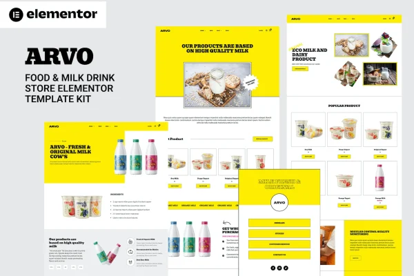 Arvo food and milk drink store Elementor template kit preview