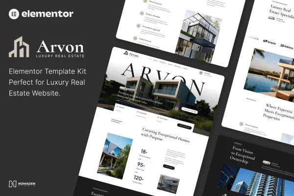 ARVON luxury real estate Elementor template kit preview