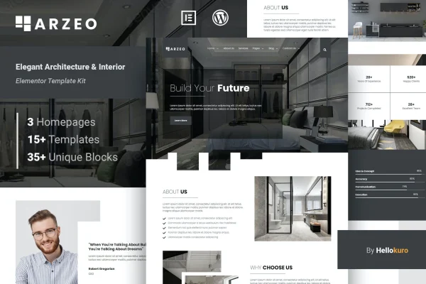 Arzeo architecture and interior Elementor template kit cover image