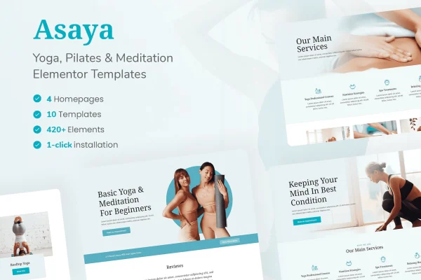 Asaya yoga and meditation Elementor template kit cover image