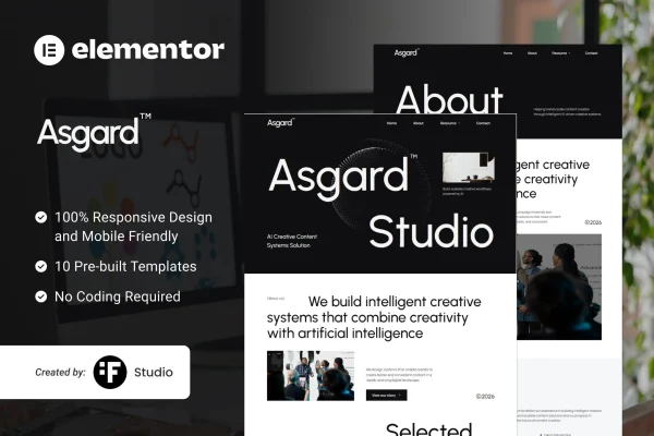 Asgard AI creative content agency Elementor template kit preview