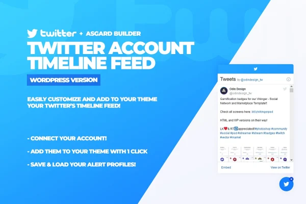 Asgard Twitter Alerts Builder plugin banner with floating tweet feed