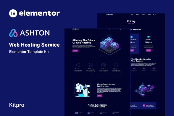 Ashton web hosting Elementor template kit cover image