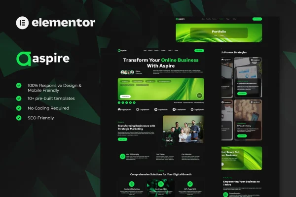 Aspire SEO and digital marketing Elementor template kit preview