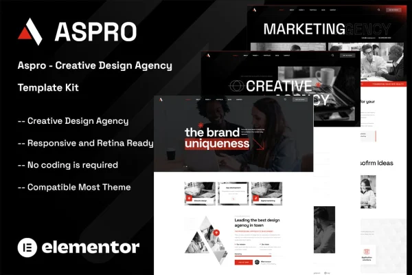 Aspro creative design agency Elementor template kit preview