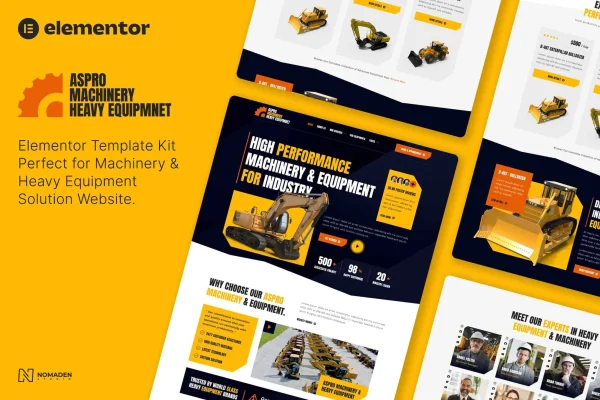 Aspro machinery and heavy equipment Elementor template kit preview