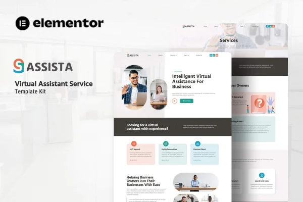 Assista virtual assistant service Elementor template kit preview
