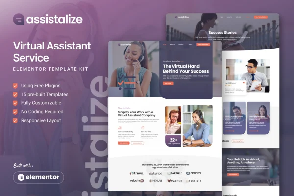 Assistalize virtual assistant Elementor template kit preview