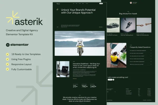 Asterik creative and digital agency Elementor template kit cover image