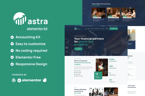 Astra business consulting Elementor template kit preview with page layouts