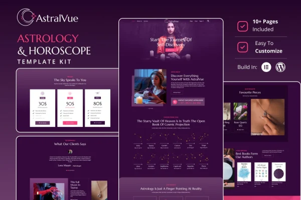 AstralVue astrology and horoscope Elementor template kit preview