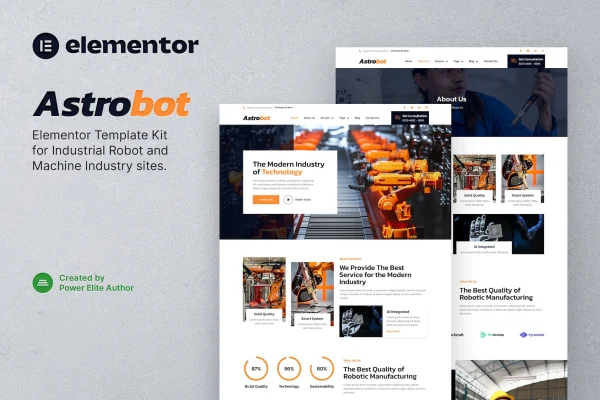Astrobot industrial robot and machine Elementor template kit preview