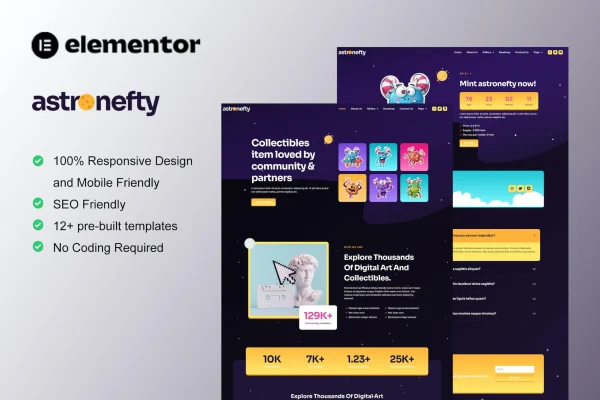 Astronefty NFT portfolio Elementor template kit preview