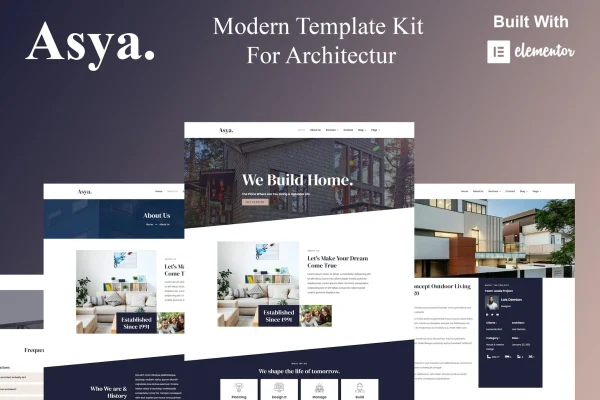 Asya modern architecture Elementor template kit preview