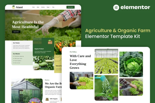 Atani agriculture and organic farm Elementor template kit preview