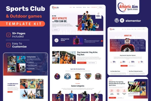 Athletic Aim sports club Elementor template kit cover image