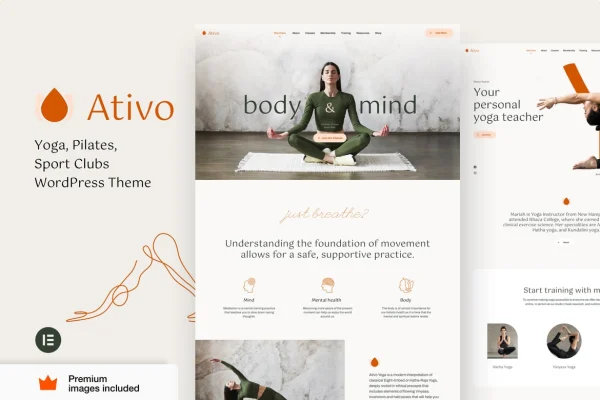 Ativo yoga, fitness and Pilates club WordPress theme preview