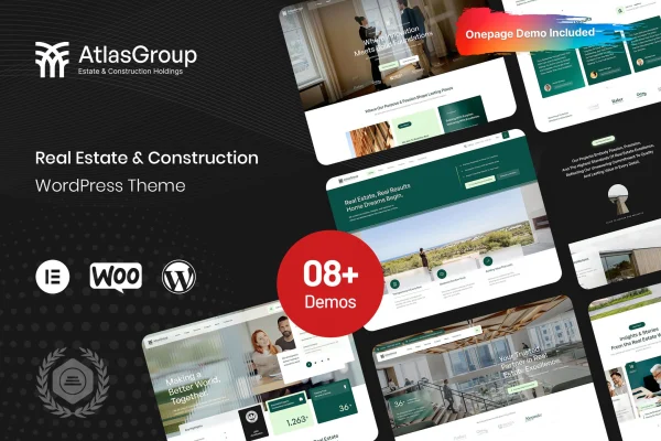 AtlasGroup real estate and construction WordPress theme preview