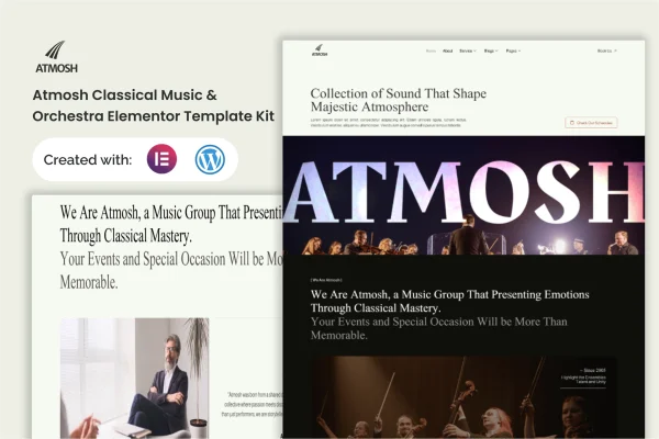Atmosh classical music and orchestra Elementor template kit preview