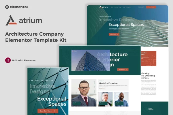 Atrium architecture company Elementor template kit preview