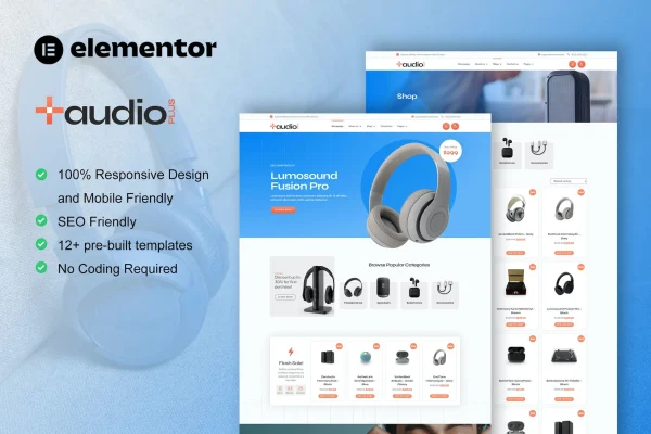 AudioPlus audio store Elementor template kit cover image