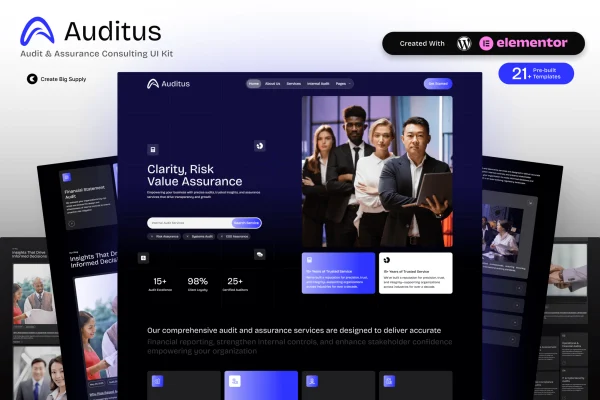 Auditus audit and assurance consulting Elementor template kit preview