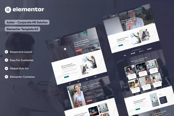 Auhar corporate HR Elementor template kit preview
