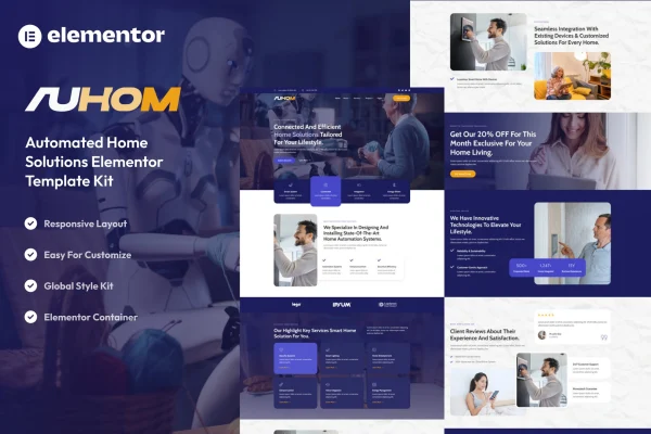 Auhom smart home automation Elementor template kit preview
