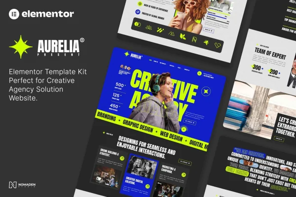Aurelia creative agency Elementor template kit preview