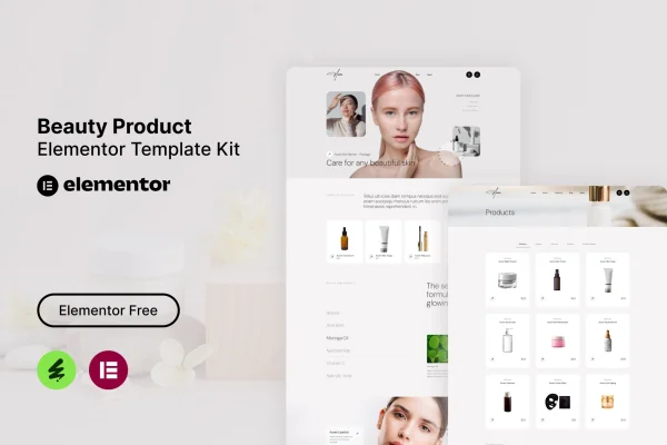 Auren beauty product Elementor template kit preview with skincare page layouts