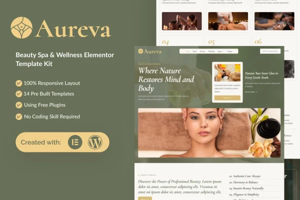 Aureva beauty spa and wellness Elementor template kit preview
