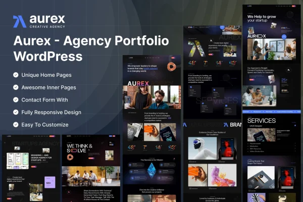 Aurex agency portfolio WordPress theme cover image