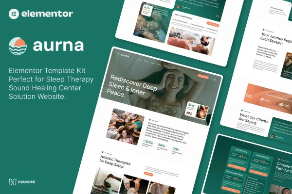 Aurna sleep therapy and sound healing Elementor template kit preview