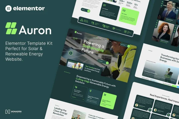 Auron solar and renewable energy Elementor template kit preview