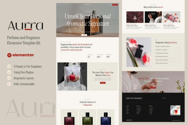 Aurra perfume and fragrance Elementor template kit preview