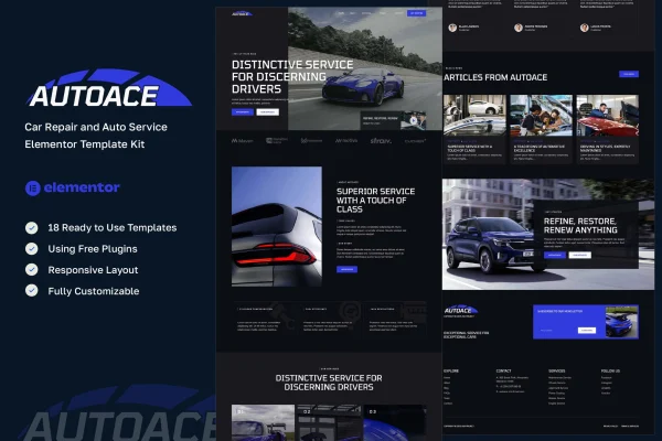 Autoace car repair and auto service Elementor template kit preview