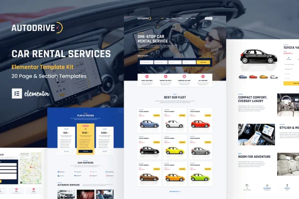 Autodrive car rental and dealer Elementor template kit preview