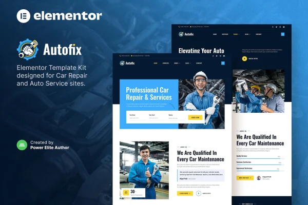 Autofix car repair and auto services Elementor template kit preview