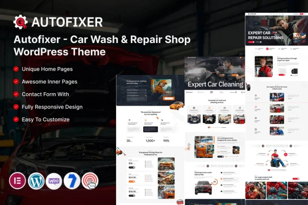 Autofixer car wash and repair shop WordPress theme preview