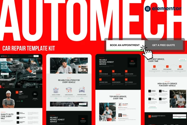 Automech auto repair service Elementor template kit preview
