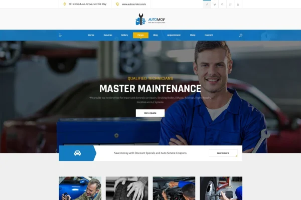 Automov car repair and services Elementor template kit preview