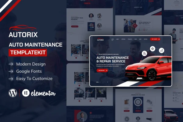Autorix auto maintenance Elementor template kit preview