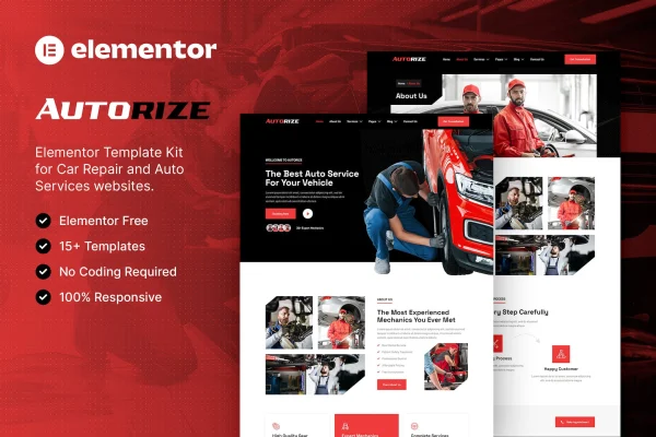Autorize car repair and auto services Elementor template kit preview