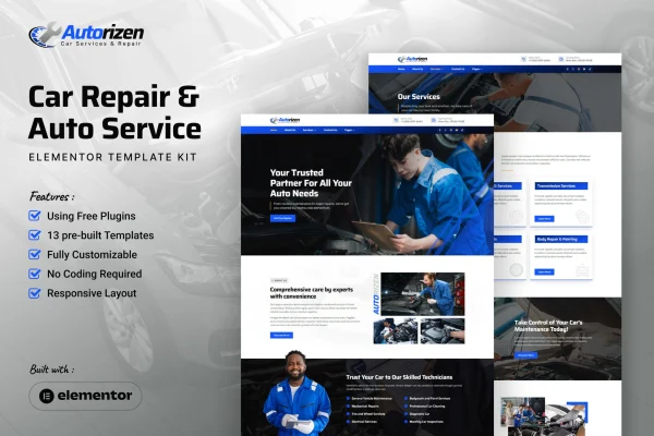 Autorizen car repair and auto service Elementor template kit preview