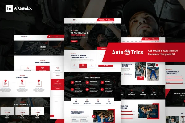 AutoTrics car repair and auto service Elementor template kit preview