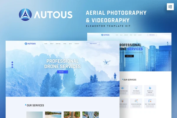 Autous aerial photography and videography Elementor template kit preview