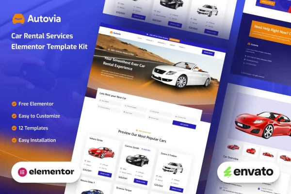 Autovia car rental Elementor template kit preview