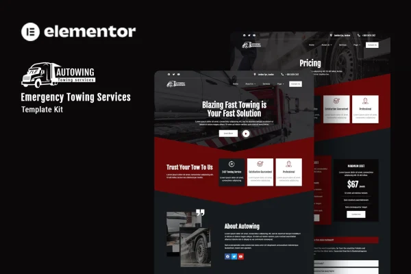 Autowing emergency towing service Elementor template kit preview